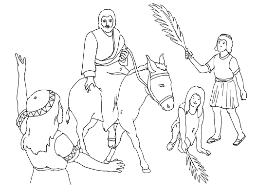 Scène de dimanche des rameaux avec des personnages et des palmes