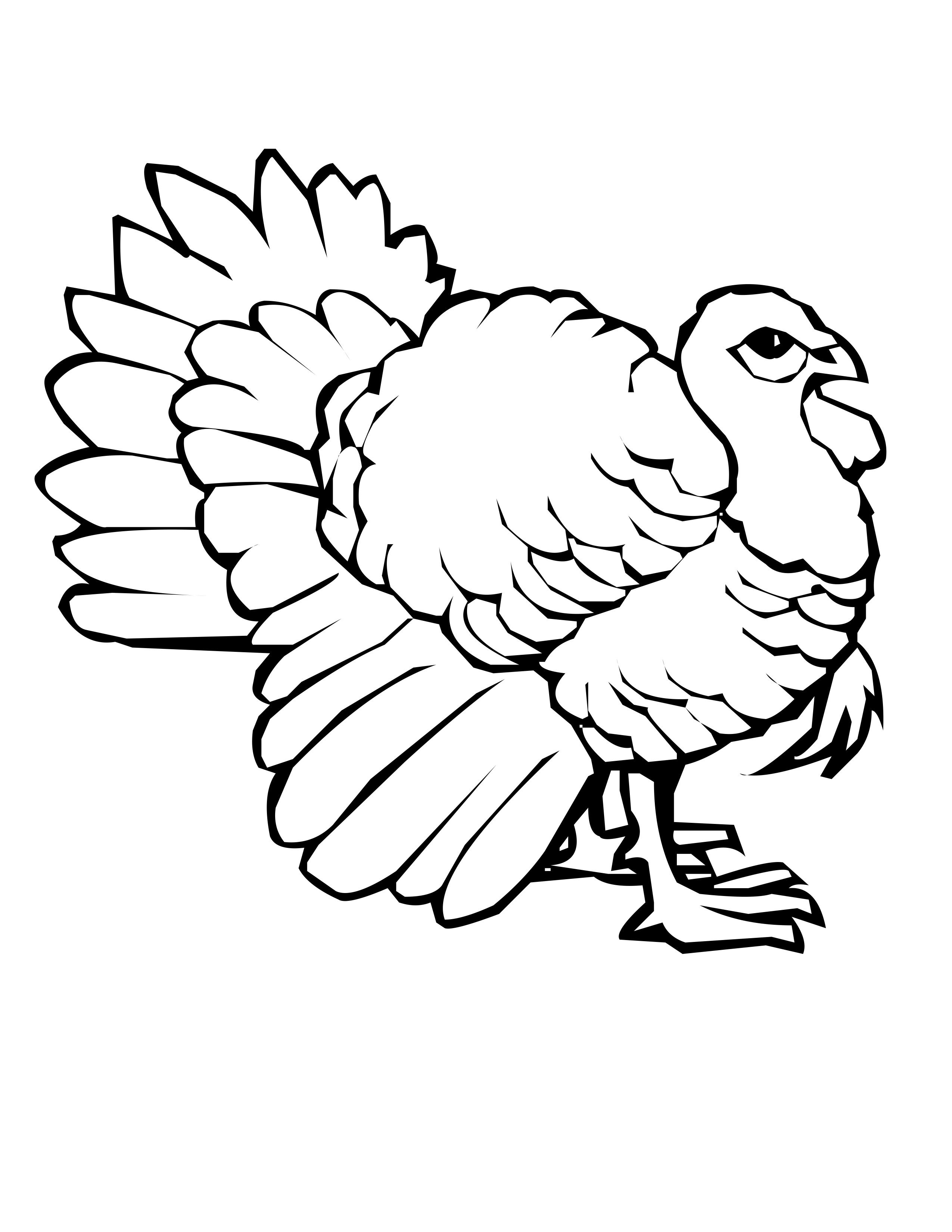 Coloriage d'une dinde ornée dans un cadre naturel