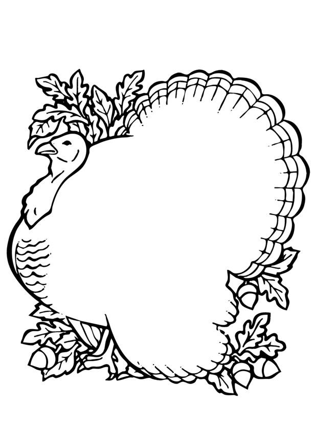 Coloriage d'une dinde debout dans un décor de fête