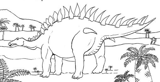Un dinosaure souriant explorant un paysage préhistorique