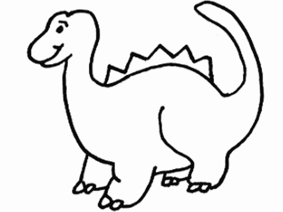 Coloriage d'un dinosaure joyeux dans un paysage préhistorique