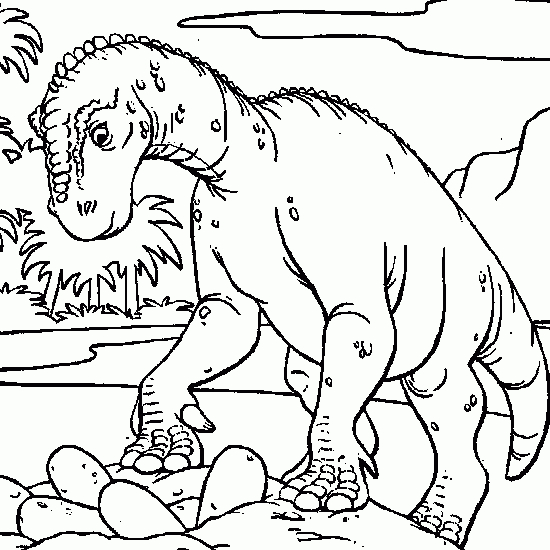 Un dinosaure joyeux dans un paysage préhistorique