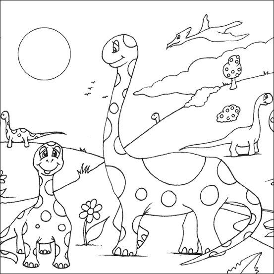 Un dinosaure heureux jouant dans un paysage préhistorique