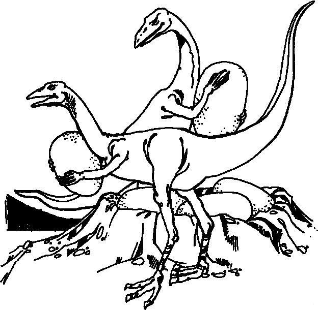 Un dinosaure joyeux évoluant dans un paysage préhistorique