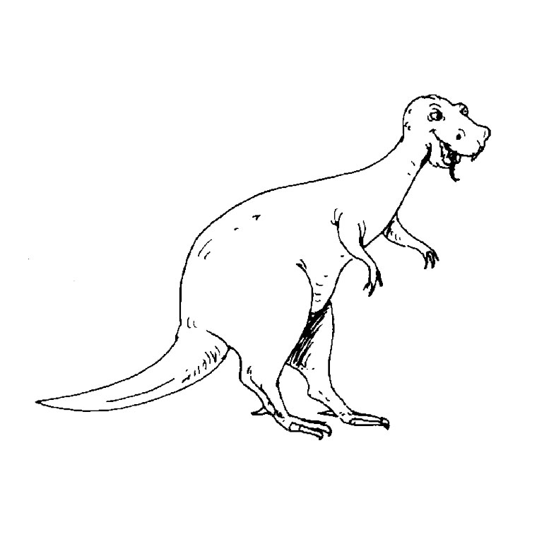 Un dinosaure souriant au milieu d'une nature verdoyante
