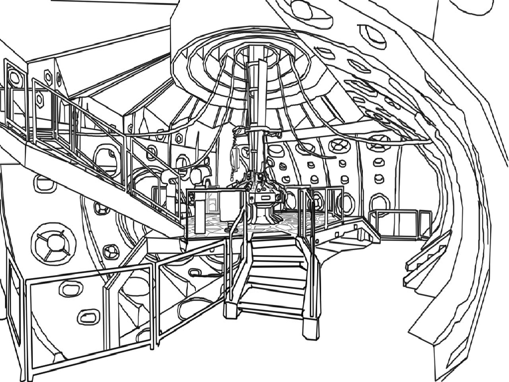 Coloriage de Doctor Who avec le TARDIS et des personnages emblématiques