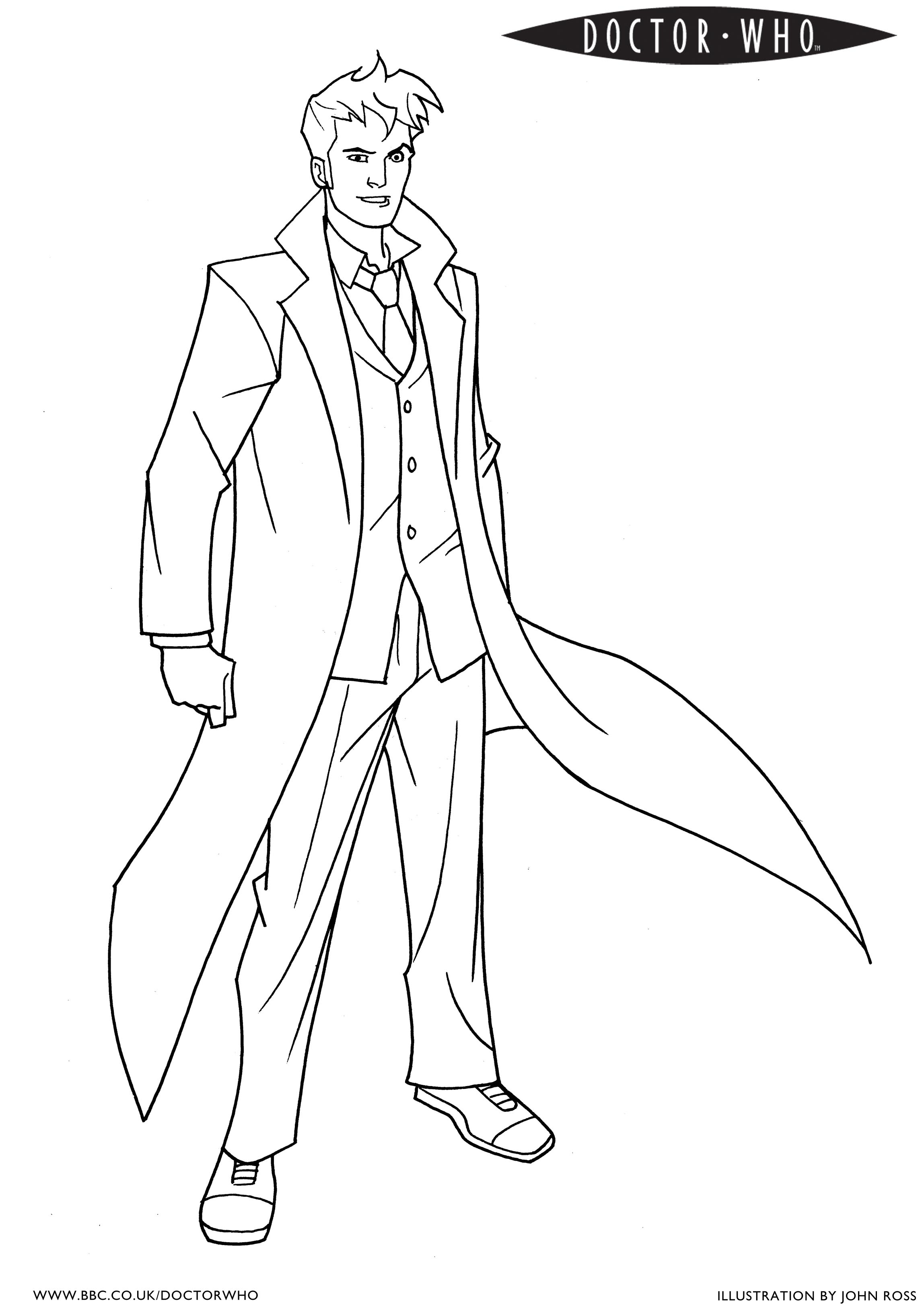 Coloriage du Docteur Who dans le TARDIS avec ses compagnons