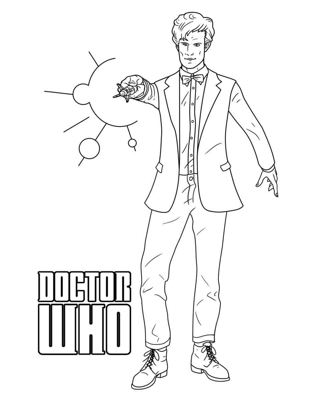 Scène de Doctor Who avec le Docteur et son TARDIS dans un décor urbain