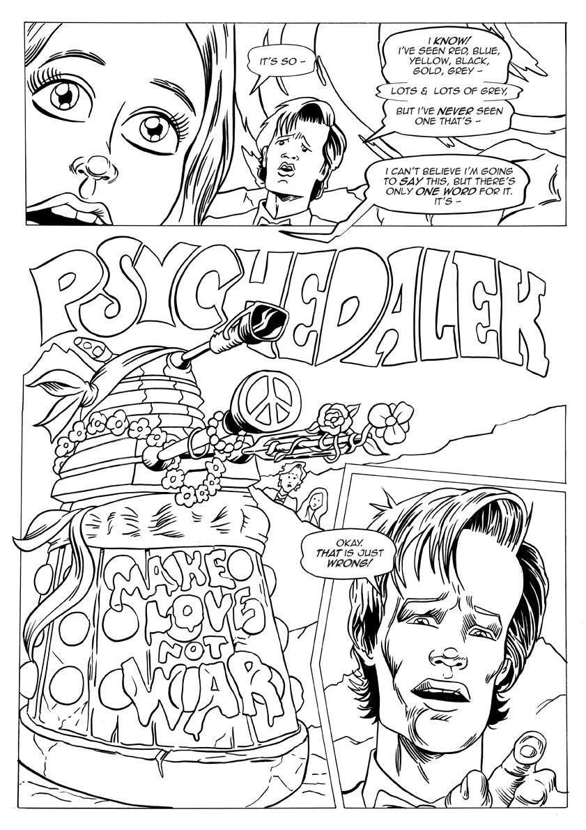 Coloriage du Docteur Who avec son TARDIS dans l'espace