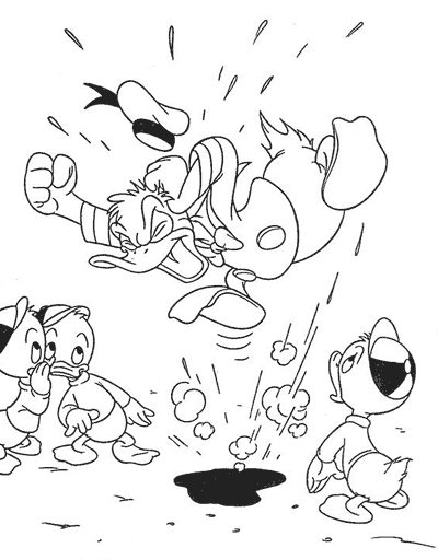 Donald Duck en pleine action avec un sourire malicieux