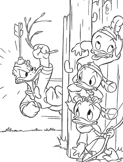 Coloriage de Donald Duck en pleine action avec un décor simple