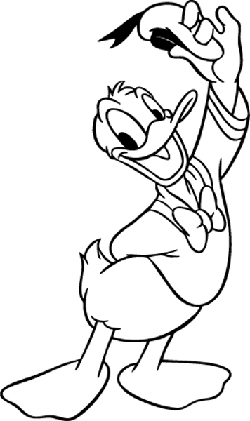 Donald Duck en train de rire joyeusement dans un décor simple