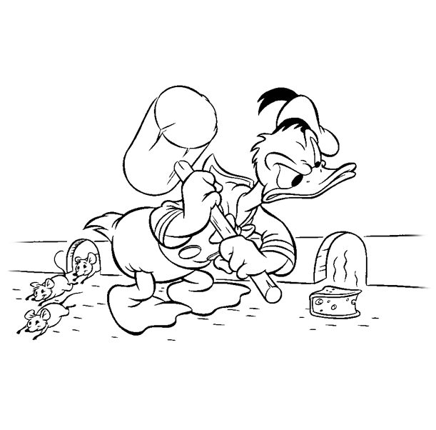Donald Duck en pleine activité de pêche au bord de l'eau