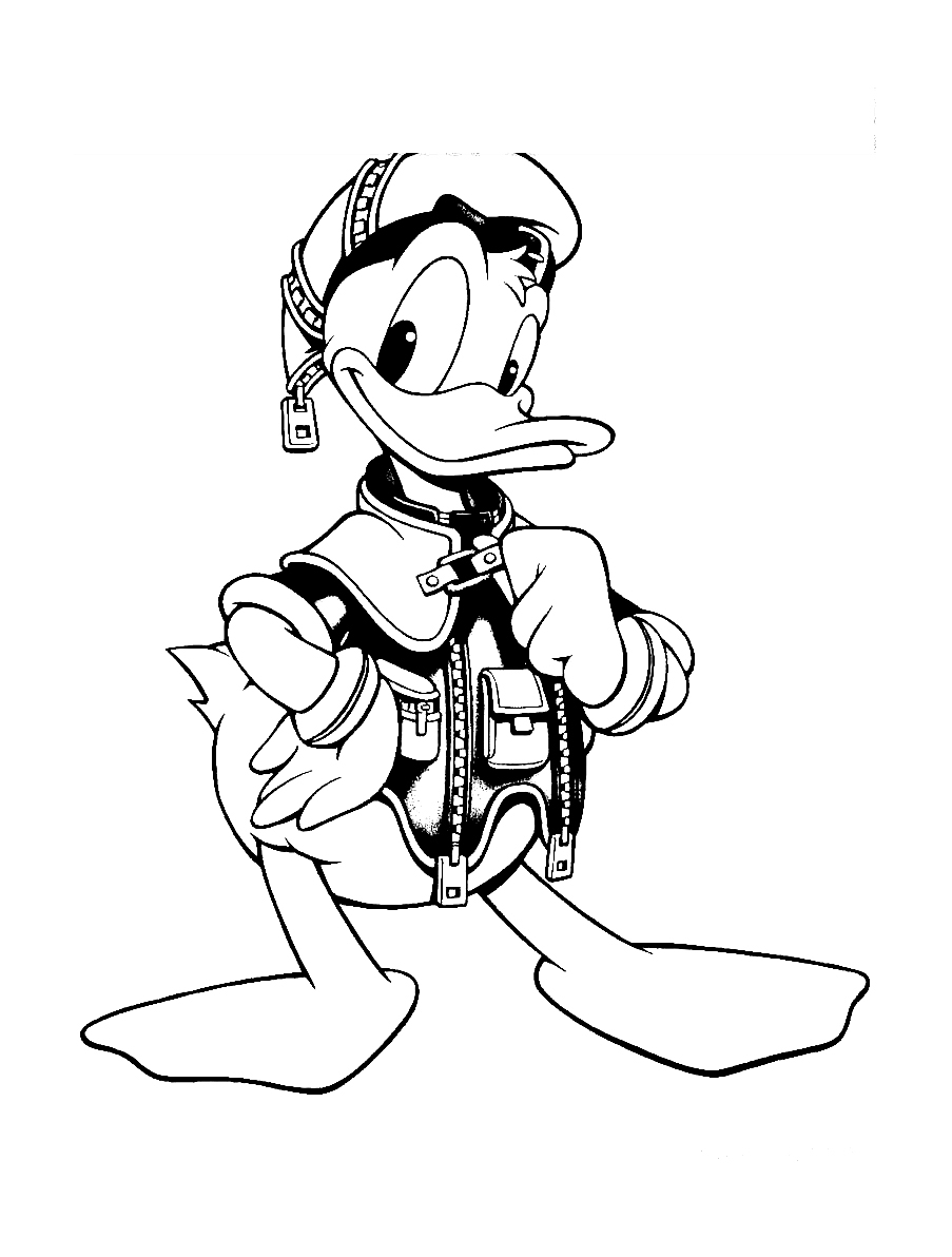 Donald Duck en train de sourire avec des éléments de décor