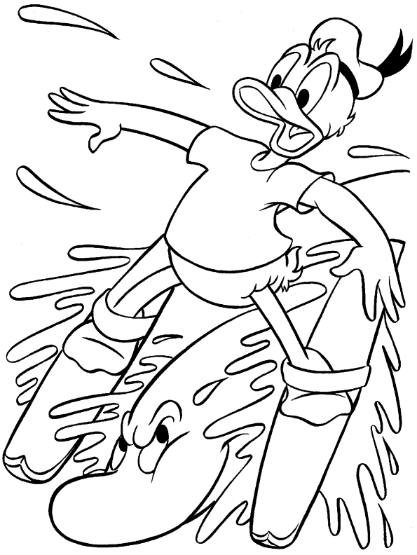 Coloriage de Donald Duck en pleine action avec un arrière-plan ludique