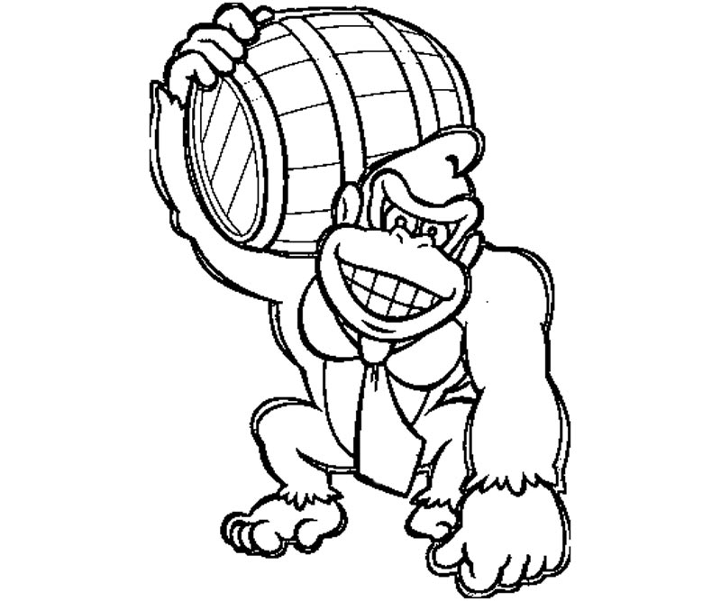 Donkey Kong en pleine action avec un tonneau dans un décor de jungle