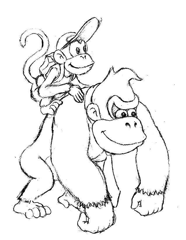 Donkey Kong en pleine action avec des tonneaux dans un décor tropical
