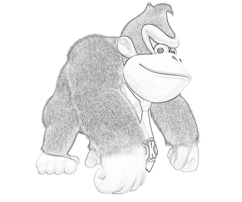 Coloriage de Donkey Kong en pleine action sur fond de jungle