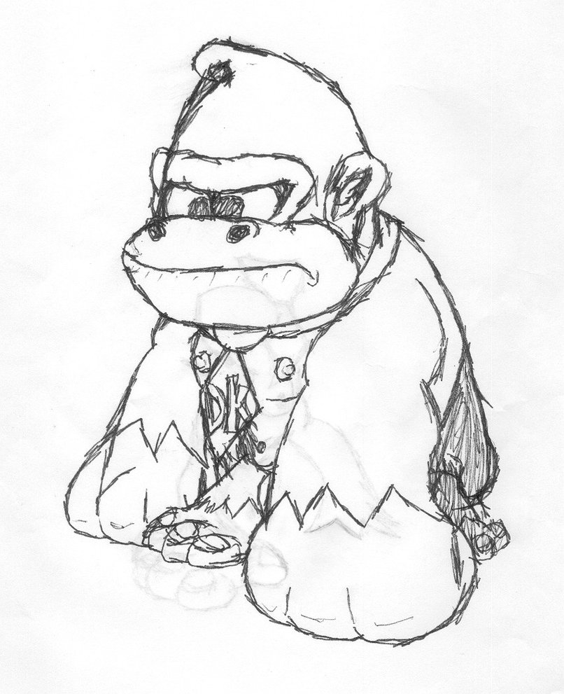 Coloriage de Donkey Kong en pleine action dans un environnement jungle