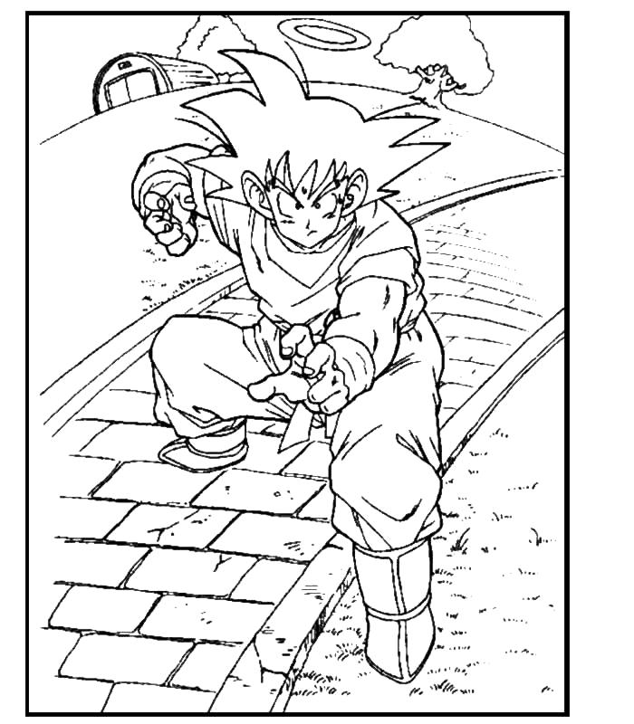 Goku en pleine action avec son Kamehameha dans un décor de combat