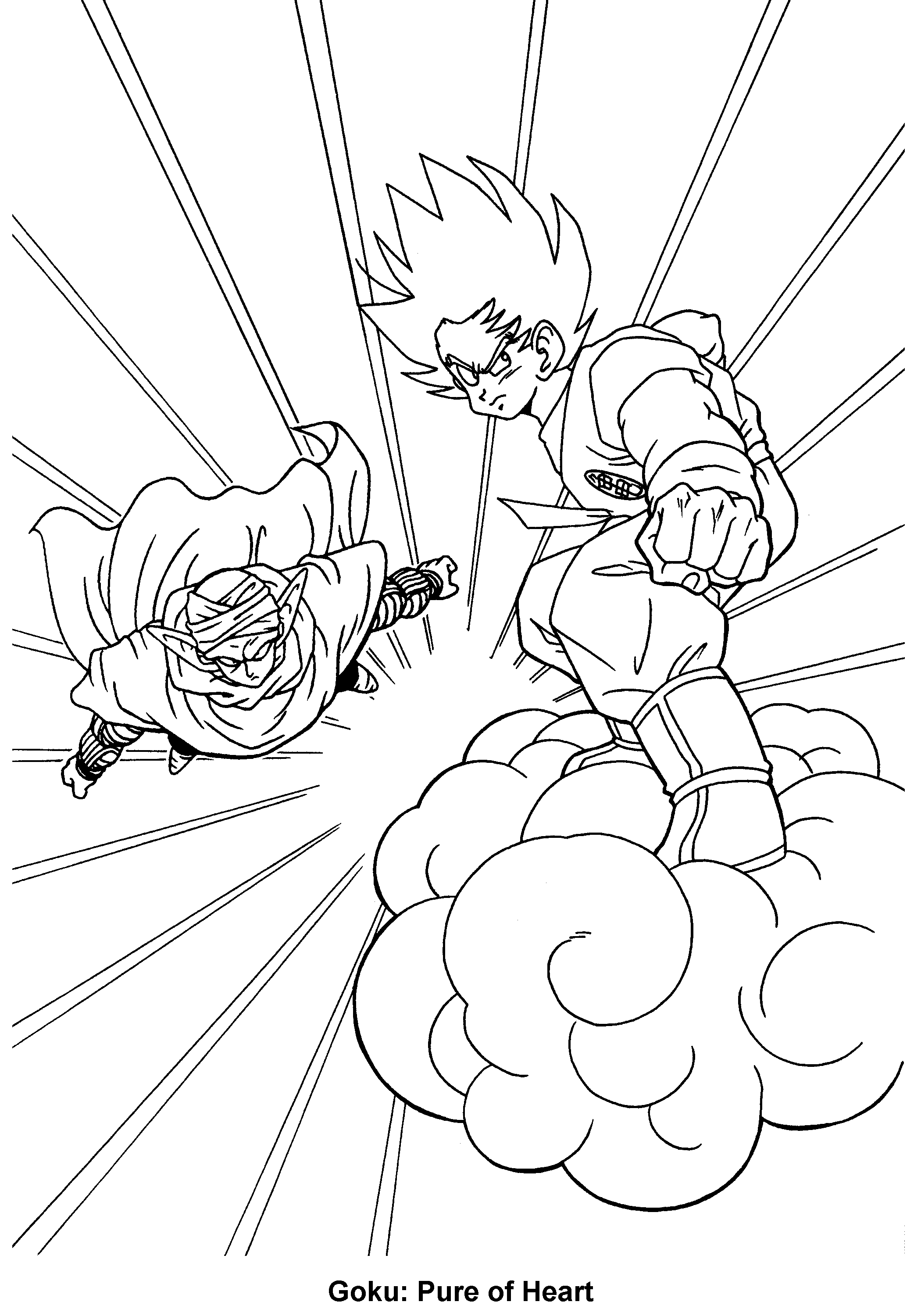 Goku en pleine action avec son nuage magique dans un décor dynamique