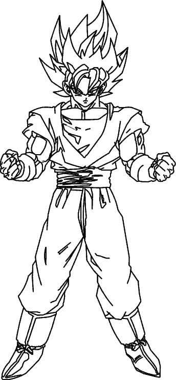 Goku en pleine action avec son Kamehameha sur fond de ciel nuageux