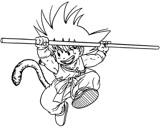 Goku en pleine action face à un adversaire sur un fond dynamique