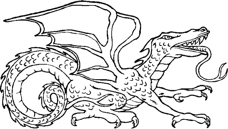 Coloriage d'un dragon majestueux au cœur d'un paysage montagneux