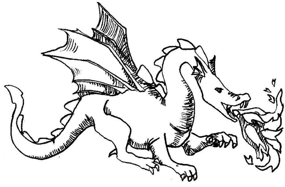 Coloriage d'un dragon majestueux survolant un paysage montagneux
