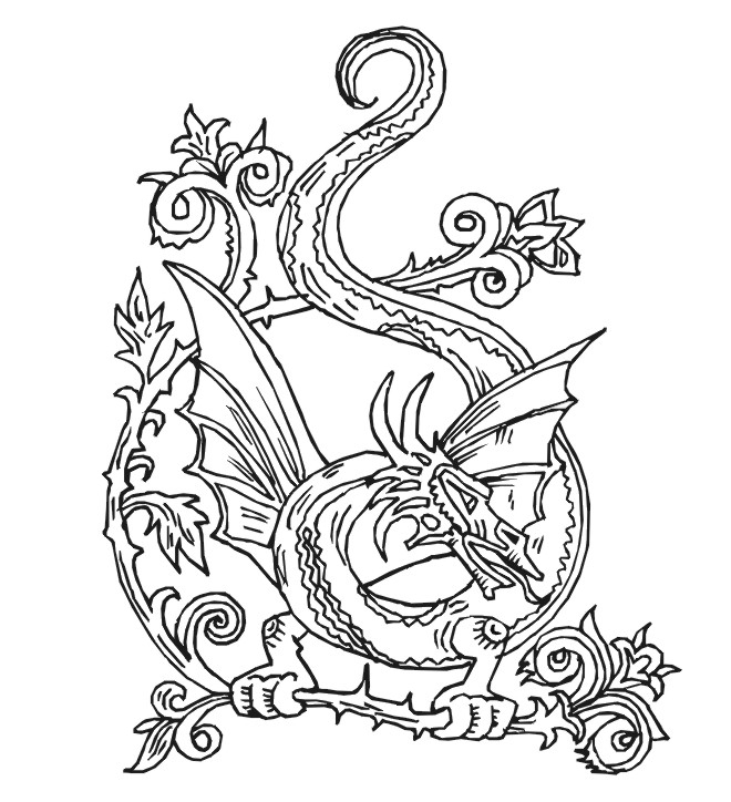 Coloriage d'un dragon majestueux survolant des montagnes