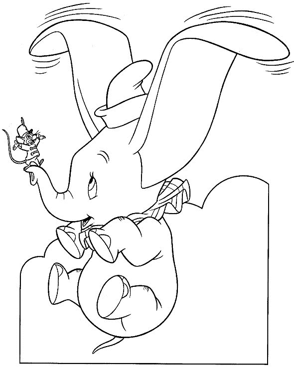 Dumbo en train de voler dans un ciel nuageux