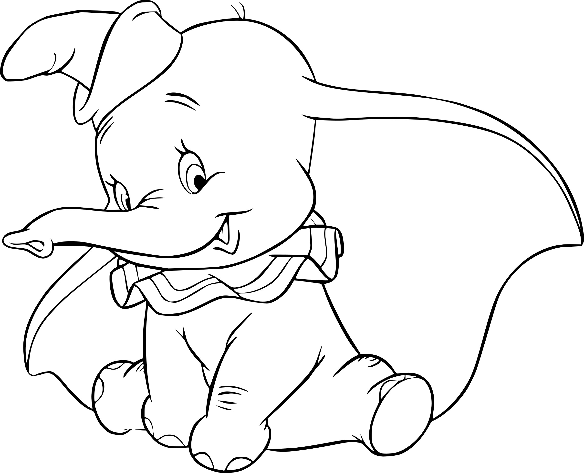 Dumbo en train de voler avec ses grandes oreilles dans un ciel serein