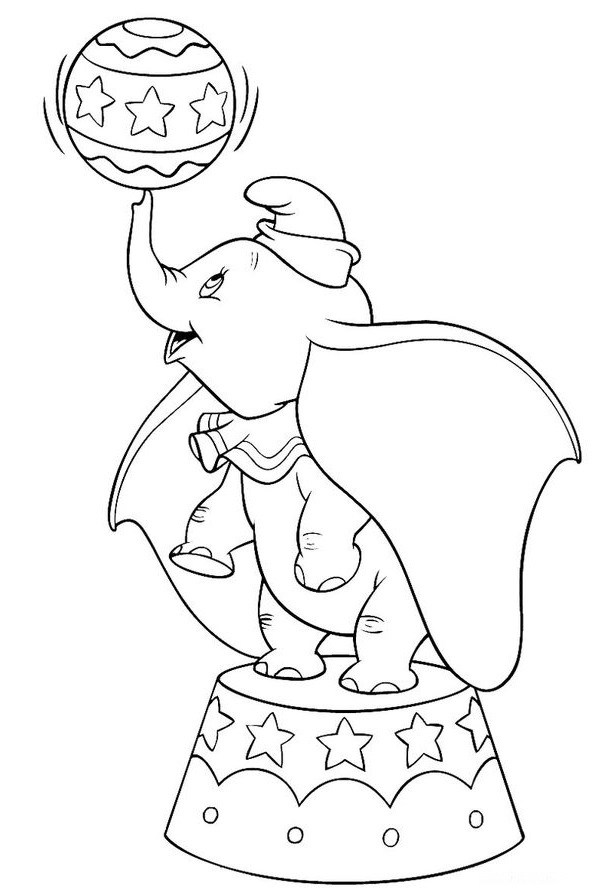 Coloriage de Dumbo en train de voler avec ses grandes oreilles
