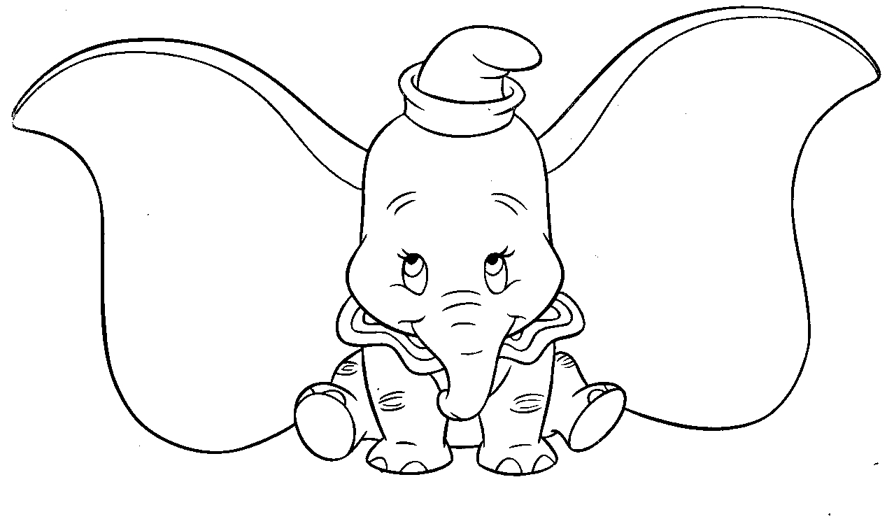 Coloriage de Dumbo, l'éléphant aux grandes oreilles dans un décor champêtre