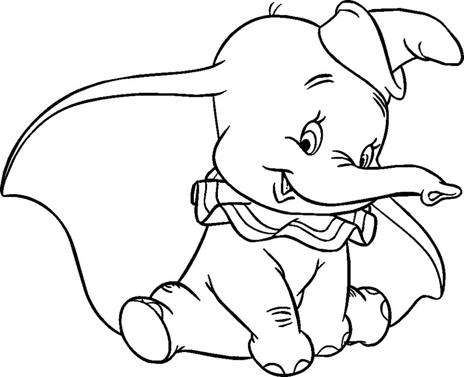 Coloriage de Dumbo volant avec ses grandes oreilles dans un ciel dégagé