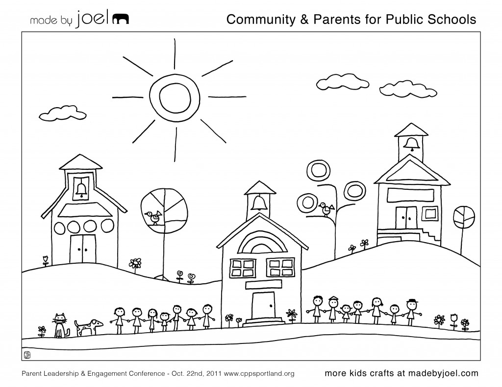 École avec des enfants en train de dessiner et de jouer dans la cour