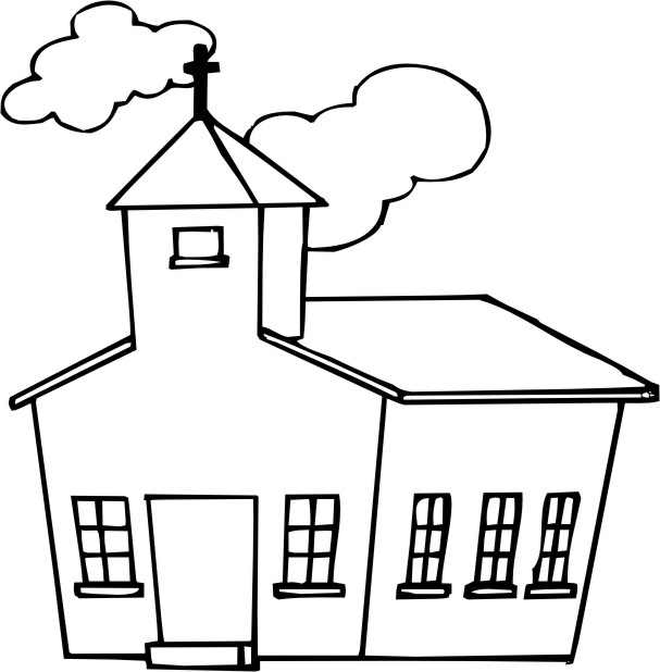 Coloriage d'une église entourée de nature