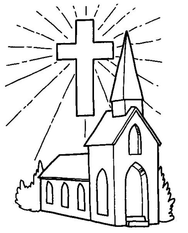 Coloriage d'une église avec son environnement paisible