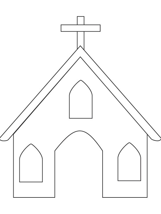 Coloriage d'une église entourée d'un paysage calme