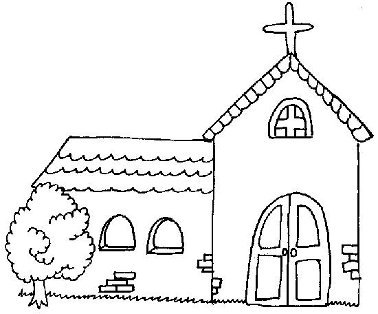 Coloriage d'une église avec son environnement paisible