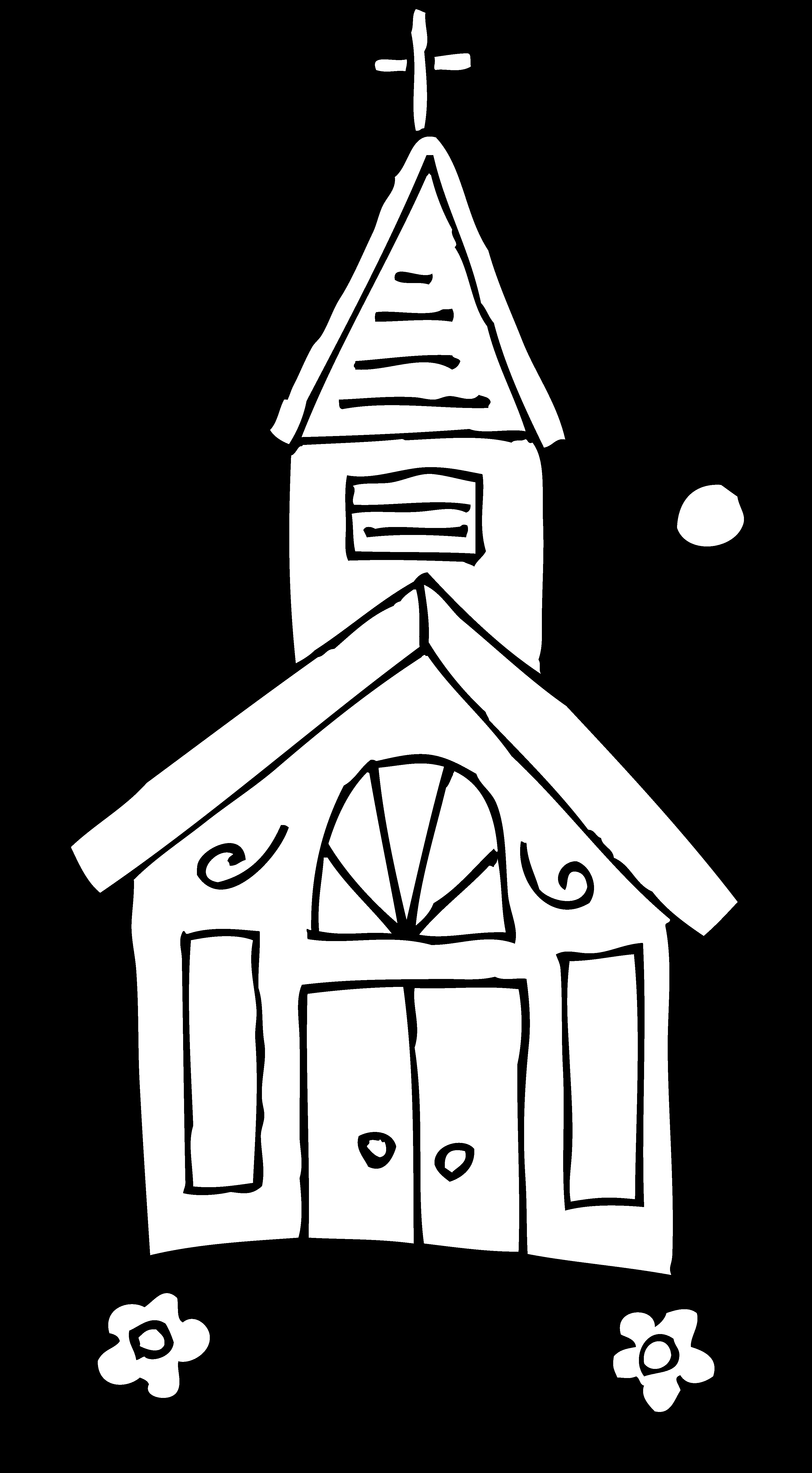 Coloriage d'une église avec son environnement paisible