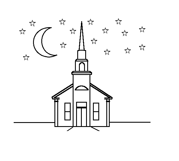 Coloriage d'une église dans un paysage paisible