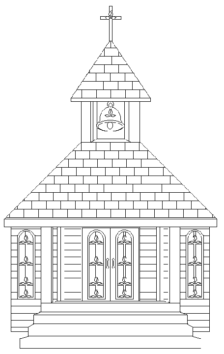 Coloriage d'une église ornée de détails architecturaux