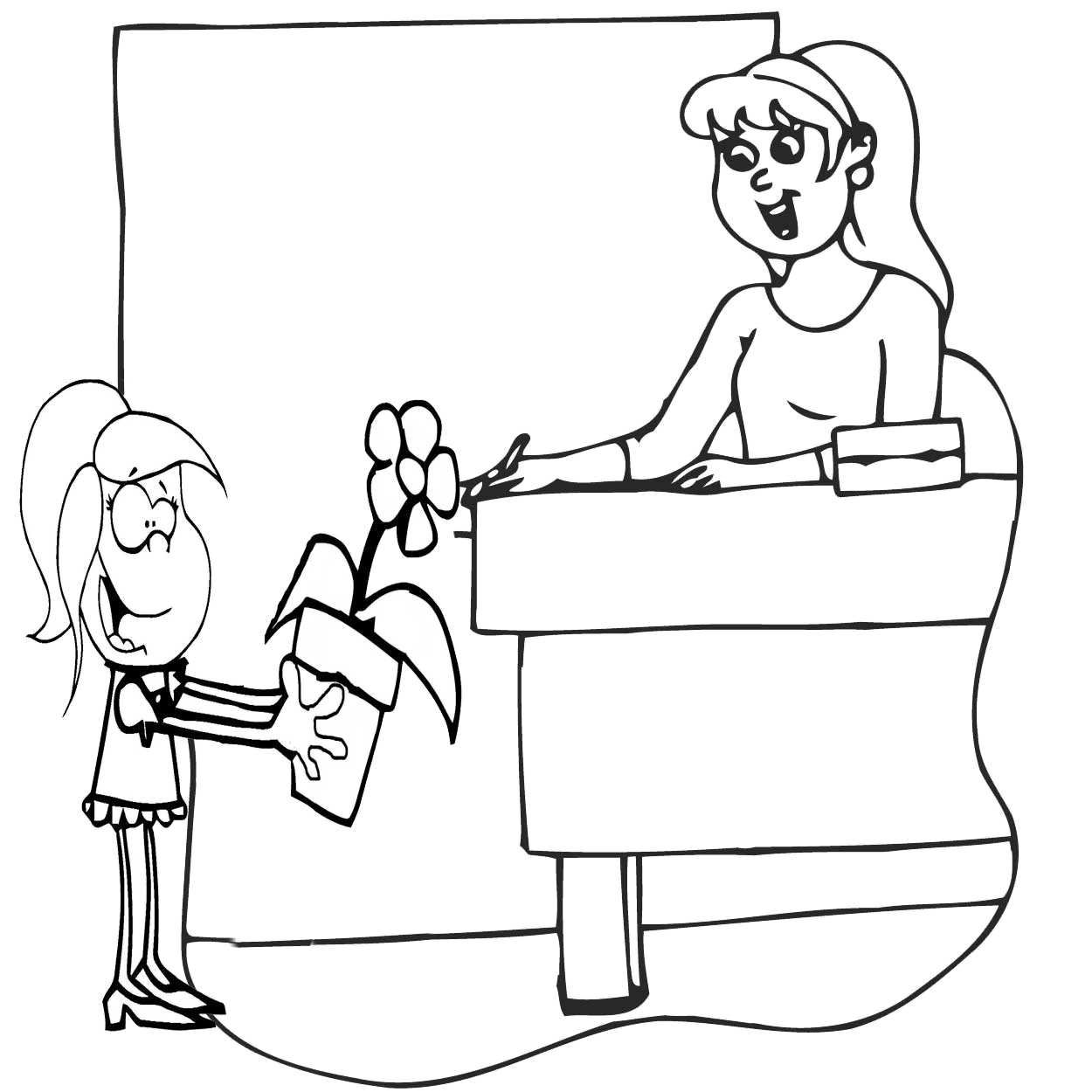 Coloriage d'un enseignant et d'une enseignante en classe avec des élèves