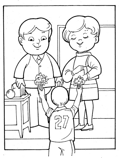 Coloriage d'un enseignant et d'une enseignante en pleine classe