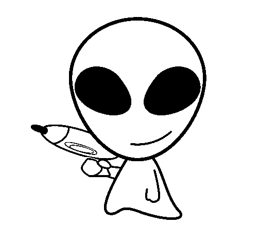 Coloriage d'un extraterrestre souriant sur une planète futuriste