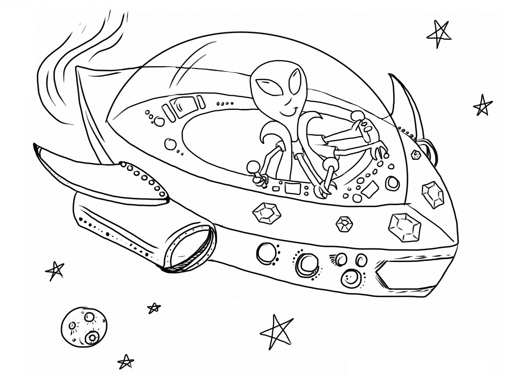 Coloriage d'un extraterrestre en pleine exploration sur une planète