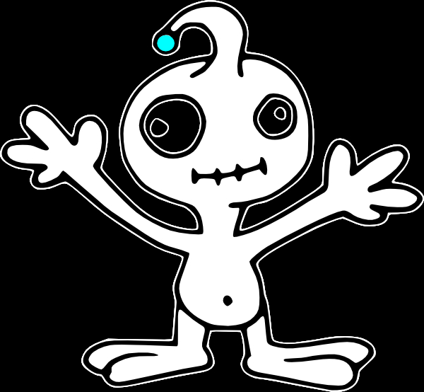 Coloriage d'un extraterrestre souriant dans un décor futuriste