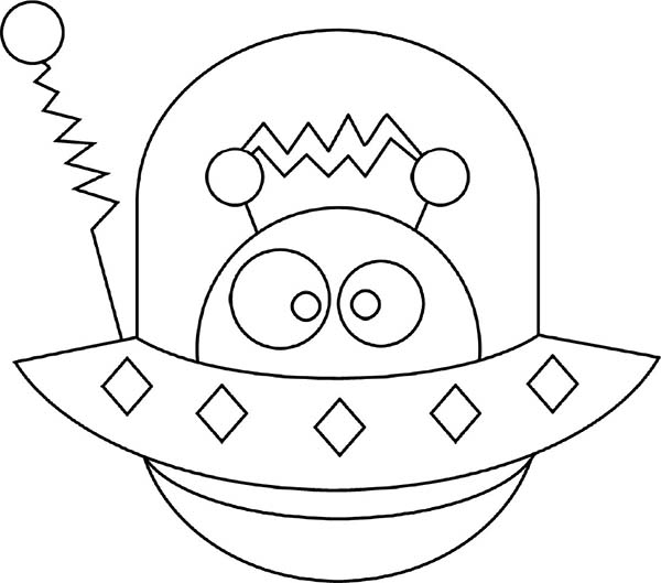 Coloriage d'un extraterrestre souriant dans un paysage d'astéroïdes
