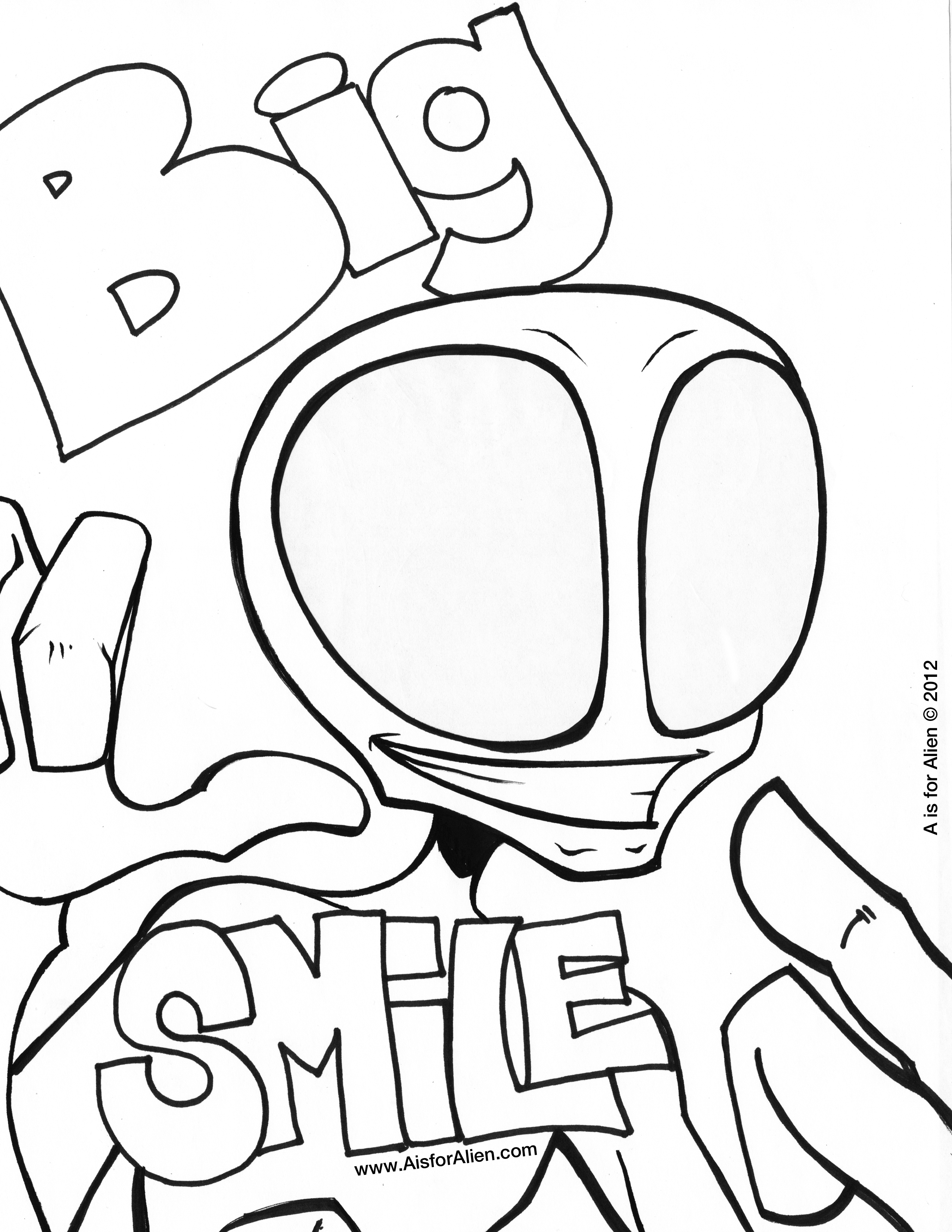Coloriage d'un extraterrestre souriant dans un paysage spatial